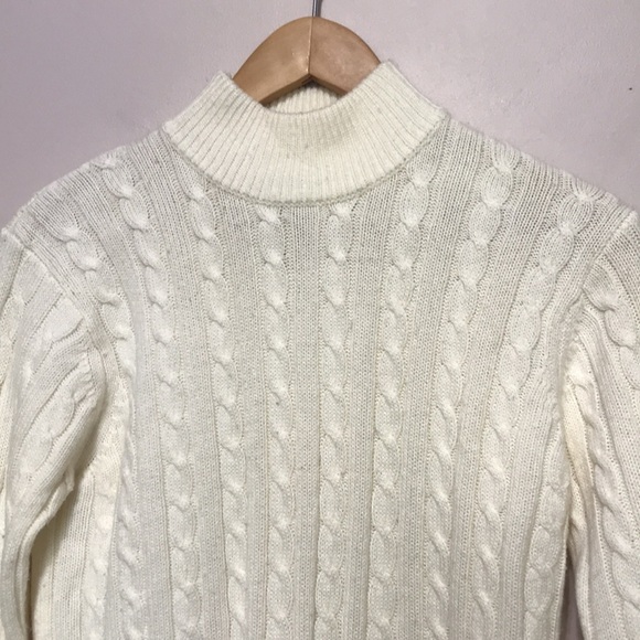 EVAN Picone cream cable knit mock neck sweater size Large - Picture 2 of 8